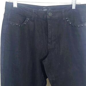 U.S. POLO ASSN Black stretch jeans stud pocket flaps 6 Long Tall low rise Flare